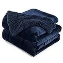 Anjee Sherpa Fleece Throw Blanket, Double-Sided Super Soft Reversible Bed and Couch Blanket, Warm and Lightweight Home Decoration Blanket, Navy Blue for Single Size 130 x 150cm