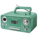 Portable Stereo CD Player with Bluetooth, AM/FM Stereo Radio and Cassette Player/Recorder (Teal & Silver)