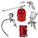 Einhell Metal Air Tool Accessory Set | 5 Pc Compressor Air Tools With Quick Coupling - Airbrush Kit, Spray Gun, Blow-Out Gun, 4M Compressed Air Hose, Tyre Pressure Gauge And Inflator