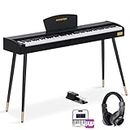AODSK Beginner Digital Piano 88 Key Keyboard,Full-size Electric Piano for Beginners,with Sheet Music Stand,Pedal,Power Adapter,Headphone Mode,USB-MIDI,Piano Lessons,Black,-Comes with headphones