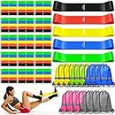 90 Pcs Workout Loop Resistance Bands Bulk, Gym Elastic Bands Set for Fitness Sport Class Students Members Gift Physical, 5 Pieces Each Set, with Large Drawstring Backpack Bags
