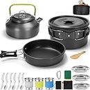 Camping Cookware Mess Kit, 19pcs Cooking Gear for Outdoor, AUHOU Cooking Equipment with Aluminum Pot and Pan Set, Stainless Steel Cup, Foldable Camping Pots for Hiking, Picnic