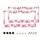 2 Pcs Pink License Plate Frame Women Cute Strawberry Cat Car License Plate Frames Kawaii Car Tag Cover Holder Universal Us Standard Vehicles Car Decor Accessories