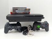 Sony PlayStation 3 Slim Console Bundle Black: 2 controllers, 4 Games, & (Tested)