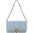 True Religion Women's Shoulder Bag Purse, Denim Mini Handbag with Chain Strap, Light Blue, TNFB0141E-450