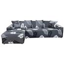Mingfuxin L-Shaped Sofa Slipcovers, 2PCS Jacquard Polyester Fabric Stretch Sofa Covers Furniture Protectors + 2 Pillow Covers for L Shape Sectional Sofa Couch (L-Shaped 3+3 Seats, Printed#01)