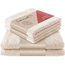 Homewell Set di asciugamani – morbido e assorbente, 100% cotone, certificato Oeko-Tex 100 (2 teli da bagno + 2 asciugamani, beige)