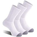 LEALDEALZ Athletic Socks for men, Crew Length Sports Socks with Terry Cushion, Pack of 3 - (White)