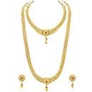 Peora Rani Pink Traditional Gold Plated Maharani Haar Necklace with Earrings South Indian Traditional Festive Bridal Wear Jewellery Set for Women