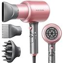 Wavytalk Ionic Hair Dryer with Diffuser and Concentrator, Lightweight Quiet Blow Dryer, Powerful 1875 Watt Motor for Smooth and Fast Drying Hair, Rose Pink