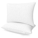 MY ARMOR Height Adjustable Conjugate Fiber Sleeping Pillows with Zip and Extra Fibre | 17" x 27" - Set of 2, White Bamboo Fabric