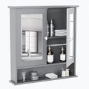 Home Bathroom Wall Mount Cabinet Storage Shelf Over Toilet w/ Mirror Door Grey