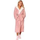 Sienna Hooded Dressing Gowns for Women UK Super Soft Flannel Fleece Sherpa Lined Fluffy Mens Luxurious Comfy Cosy Bathrobe - Blush Pink