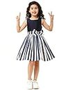 A.T.U.N. (ALL THINGS UBER NICE) Girl's Cotton Blend Fit and Flare Knee-Length Casual Dress (GDRS DBW_Navy-White_4-5 Years)