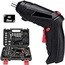Inllex Metal Electric Screwdriver with 47 pcs Screwdriver Bit Set, Front LED Light, Flexible Shaft, Carrying Case, for Household - [Black-Pack of 1]
