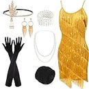 PLULON Women's 1920s Gatsby Sequin Fringed Vintage Flapper Dress Cocktail Party Dress with 20s Accessories Costume Set for Evening Prom (Gold (as4, alpha, l, regular, regular, Gold, Large)