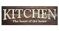 Kitchen The Heart of The Home Rustic Wood Wall Sign 6x18 (Brown)
