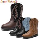 DREAM PAIRS Boys Girls Cowboy Boots Western Square Toe Riding Mid Calf Boots