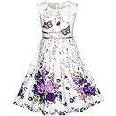 Sunny Fashion KP14 Girls Dress Purple Butterfly Flower Party, 9-10 Years, Purple White