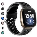 Dirrelo Strap Compatible with Fitbit Versa 3 Strap/Fitbit Versa 4 Strap/Fitbit Sense 2 Strap/Fitbit Sense Strap for Women Men, Sport Breathable Soft Silicone Wristband Replacement, L Coal/Black