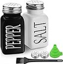 KITOME Salt & Pepper Shaker Set with Stainless Steel Lid and Cleaning Brush for Kitchen. (Black & White)