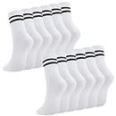 Zuimei 6 Pairs Stripes Socks, Breathable White Sport Crew Socks, Vintage Cushioned Ankle Socks for Women and Men Size 6-11
