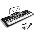 GYMAX 61 Keys Digital Piano, Full-size Electronic Keyboard with Microphone, Sheet Music Stand, LED Screen, 3 Teaching Modes & Record Playback, Portable Keyboard Piano for Beginners Kids Adult (Black)