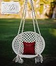 Patiofy Made in India Large Size Swing Chair with Complete Hanging Kit Hammock-Hanging Chair Handmade 100% Cotton for Comfort Indoor and Outdoor/Swings for Home/Jhula/Garden 120 Kg Capacity-White