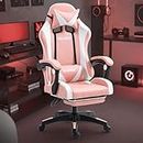 KOZEN Gaming Chair with Retractable Padded Footrest, 135 Recliner Chair with Premium PVC Fabric, Ergonomic Chair, Computer Chair, Class 3 Gas Lift, Adjustable Headrest & Lumbar Cushion, Pink, 1