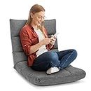 COSTWAY Floor Chair, Folding Gaming Chair with Back Support, 14 Adjustable Positions, Alloy Steel Frame, Lazy Sofa Lounge for Playing Reading Meditating Room Recliner for Adults, Kids (Gray)
