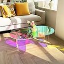 Artloge Iridescent Acrylic Coffee Table: Modern Chic Colorful Table Clear Desk, Accent Nightstand Sofa Couch Side Table Decorative Home Art Deco Furniture Set for Livingroom