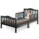 Classic Kids Children Toddler Wood Bed Bedroom Furniture w/ Guardrails Black