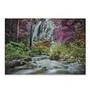 Lunarable Waterfall Cutting Board, Waterfall in Colorful Forest Bushes Feigned Stream Trees Grass, Decorative Tempered Glass Cutting and Serving Board, Small Size, Magenta Green Pale Brown