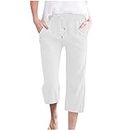Generic Today Show Deals of The Day Deal Women's Capri Pants Casual Summer Linen Pants Drawstring High Waist Straight Wide Leg Pants Cropped Trouser with Pockets My Orders