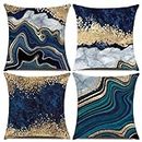Decorative Pillow Covers, Navy Blue and Gold Marble Throw Pillow Cover,18x18 Square Blue Cushion Cover, Abstract Throw Pillows Case, Sofa Living Room Couch Home Decor Pillowcase Set of 4