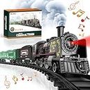 Hot Bee Model Train Set For Boys-Metal Alloy Electric Trains W/ Steam Locomotive,Passenger Carriages,Coal Car&Tracks,Train Toys W/ Smoke,Sounds&Lights,Christmas Toys Gifts For 3 4 5 6 7+ Years Kids