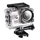 Mini Action Camera, 7 Colors 1080P HD 30m Underwater Waterproof Sports Camera DV, Digital Video Camera with Waterproof Shell, Mounting Kit for Outdoor Sports, Home Security, Driving Record(White)