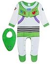 Disney Baby Boys Toy Story 4 Buzz Lightyear Babygrow + Bandanna Bib Gift Set, Green/White, 12-18 Months