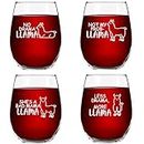 Llama Funny Stemless Wine Glass Set- 4 Pack of Glasses- No Drama Llama, Not My Prob-Llama, She’s A Bad Mama Llama, Less Drama More Llama- Novelty Wine Glasses with Cute Sayings for Women- Made in USA