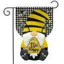 Bee Happy Gnome Summer Sculpted Burlap Garden Flag 12.5" x 18" Briarwood Lane