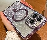 wahhle for iPhone 11 Pro Max Magnetic Glitter Case, Luxury Plating Cute Bling Diamond Inlay Phone Cover Compatible with Magsafe for Women Girls （iPhone 11 Pro Max,Purple）
