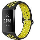 Silicone Bands Compatible with Fitbit Charge 3 Breathable Soft Replacement Silicone Sports Straps with Air Holes Small/Large (Small, Black/Yellow)