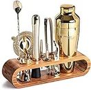 Mixology Bartender Kit: 10-Piece Bar Tool Set with Bamboo Stand | Perfect Home Bartending Kit and Martini Cocktail Shaker Set For a Perfect Drink Mixing Experience | Fun Housewarming Gift (Gold)