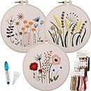 3 Sets of Beginner Embroidery Kits, Embroidery Starter Kits, Adult Women’s Hobbies, Including Cloth with Floral Patterns, Colored Threads, Needles, Hoops and Instructions…