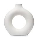 Off White Ceramic Donut Vase, Pampas Grass Vase, Modern Vase for Home Decor, Vase for Pampas Grass, Circle Vase, Donut Vase for Minimalist Home Decor in Gift Box