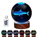 3D Shark Crystal Ball Lamp,Lifelike 3D LED Shark Night Light,16 Colors Changing Light,Dimmable Remote Control,Shark Lamp Gift (Shark)