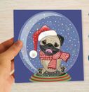 Carlini cartoline di Natale globo di neve - Acquista 1 Ottieni 1 GRATIS - Carlino cartoline di Natale per amanti dei cani