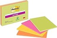 Post-it Super Sticky Meeting Notes, Packung mit 4 Blöcken, 45 Blatt pro Block, 203 mm x 152 mm, Farben: Grün, Pink, Gelb, Orange - Extra-stark klebende Notizzettel für To-Do-Listen und Erinnerungen