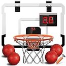 TEUVO Indoor Basketball Hoop Toys for Kids with Electronic Scoring 4 Balls, Mini Basketball Hoop for Door Bedroom Outdoor Mini Hoop Games Sport Toys Gifts for Age 3 5 6 7 8 9 10 12 Year Old Boys Girls