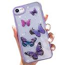 wzjgzdly Butterfly Bling Clear Case Compatible with iPhone 6, Glitter Case for Women Cute Slim Soft Slip Resistant Protective Phone Cover for iPhone 6s (4.7 inch) - Purple
